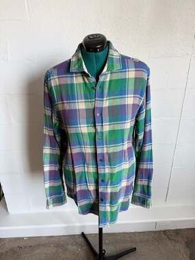 Scotch & Soda Men’s 'Mr. Blue' Plaid Flannel Button Down Shirt XL